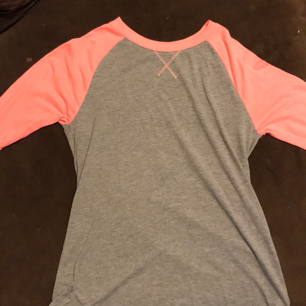 Coral pink and grey baseball Tee